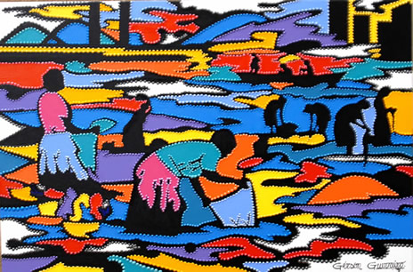 Obra: Lavadeiras do Angarís. Acrílico sobre Tela, 90x120cm. Ano 2010. Obra de arte: Lavadeiras do Angarís - Gérson Guerreiro